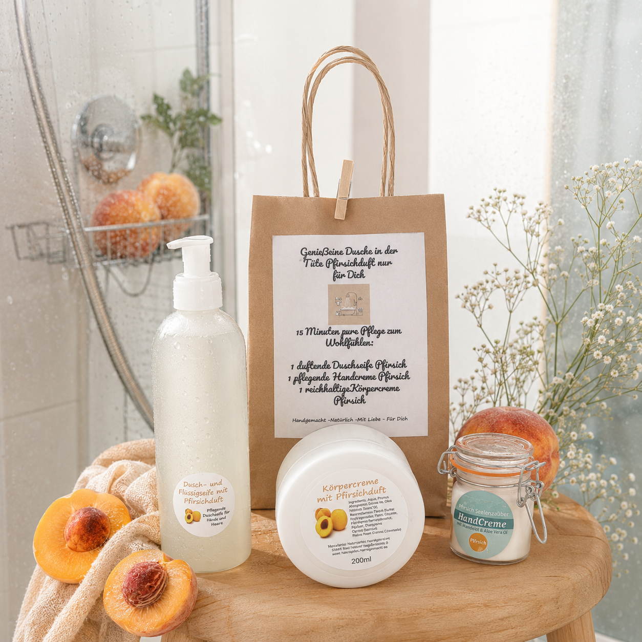 Genießerdusche in der Tüte mit Pfirsichduft